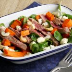 recette de salade de gigot d’agneau au picodon et légumes rôtis
