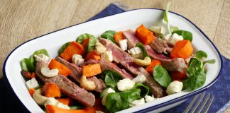 recette de salade de gigot d’agneau au picodon et légumes rôtis