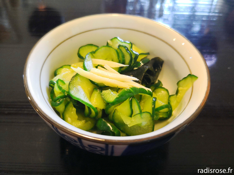 concombre algues gingembre, Déjeuner à la table d’hôtes d’Asafumi Yamashita, le maraîcher des chefsDéjeuner à la table d’hôtes d’Asafumi Yamashita, le maraîcher des chefs
