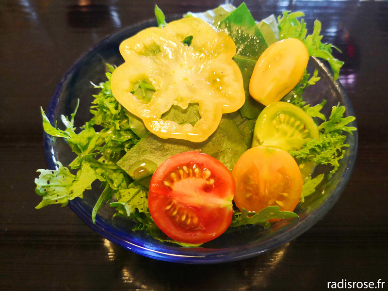 Tomates mizuna, Déjeuner à la table d’hôtes d’Asafumi Yamashita, le maraîcher des chefs